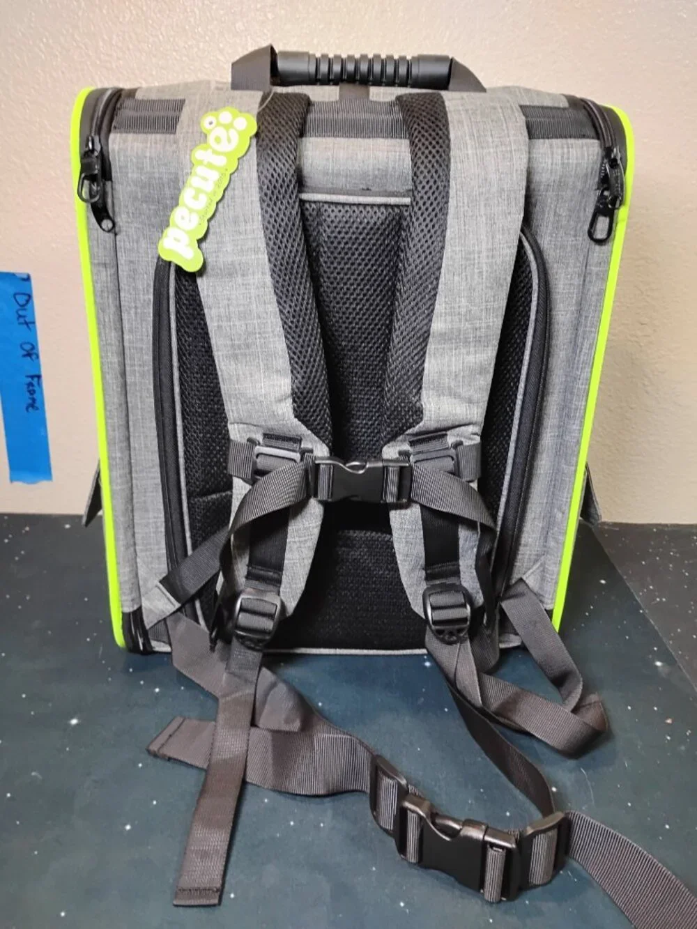 Pecute Pet Carrier Backpack Gray Neon Yellow Trim Approved Cat Dog Travel Bag